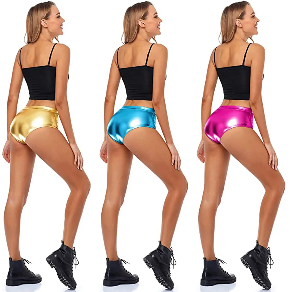 SPEERISE Women Mid Waist Metallic Shorts For Adults Ballet Performance Dance Bottoms Basic Booty Shorts Fitness Underpants Girls