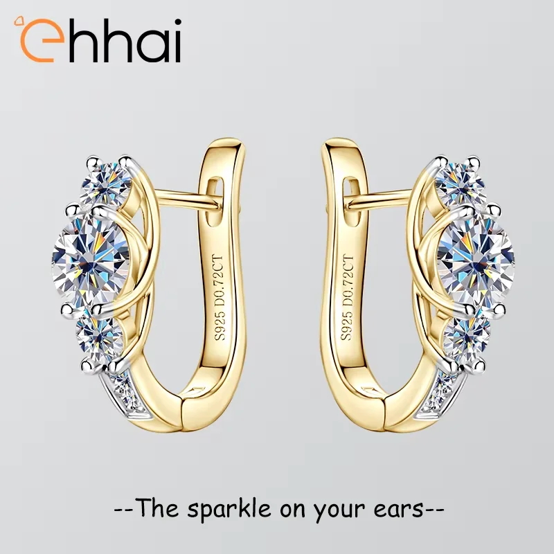 

Сертифицированные серьги-кольца из муассанита Ehhai GRA для женщин, серьги из стерлингового серебра S925, двухцветное покрытие, ювелирные изделия, подарок Pendientes