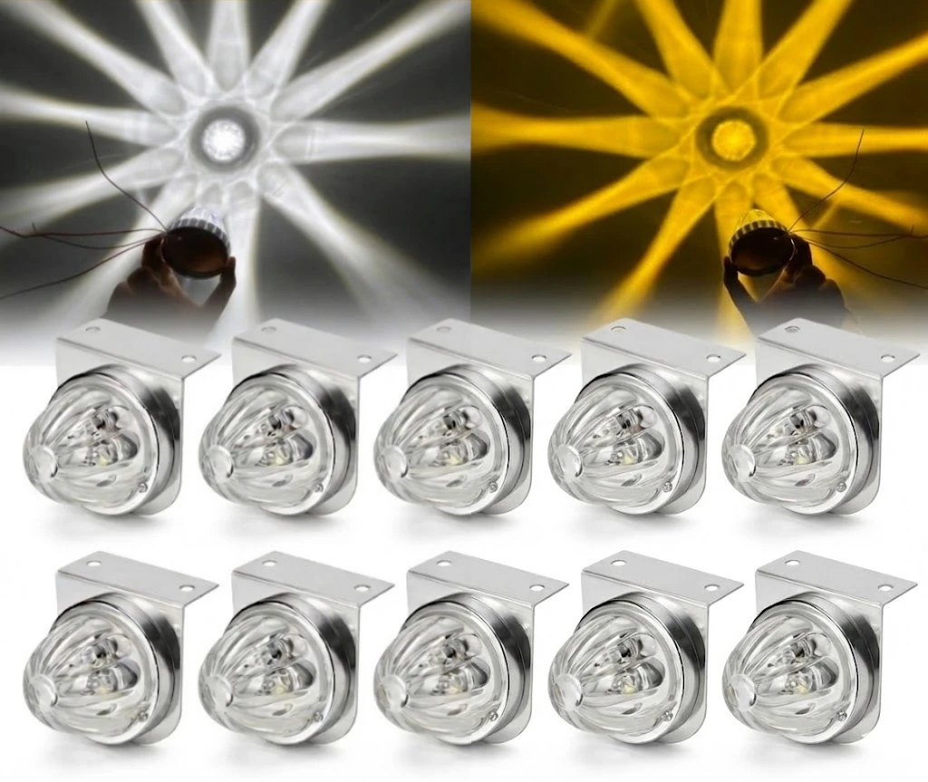 

10 Pack Glass Watermelon Marker Lights Stainless Steel Frame Clamp Dual Revolution Star Watermelon Lights 10-30V