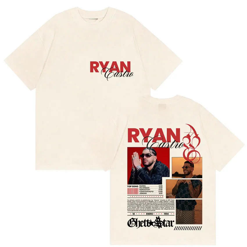 مغني الراب ريان كاسترو جولة الألبوم 2025 الجرافيك تي شيرت ملابس للرجال موضة المتضخم تي شيرت الهيب هوب القوطية قصيرة الأكمام تي شيرت #6