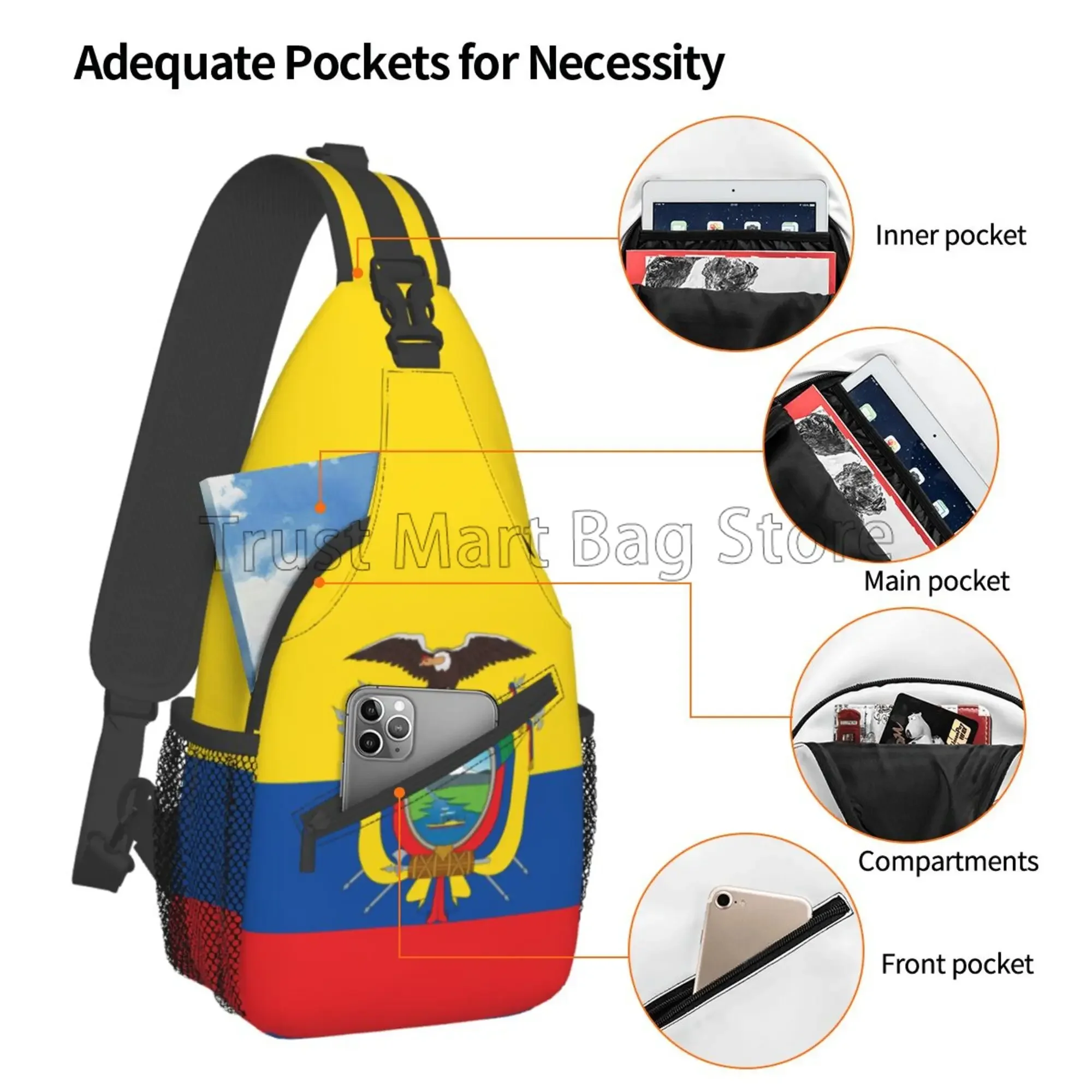 The National Flag of The Republic of Ecuador Sling Backpack Crossbody Shoulder Bag Chest Bag for Men Women Travel Hiking Daypack