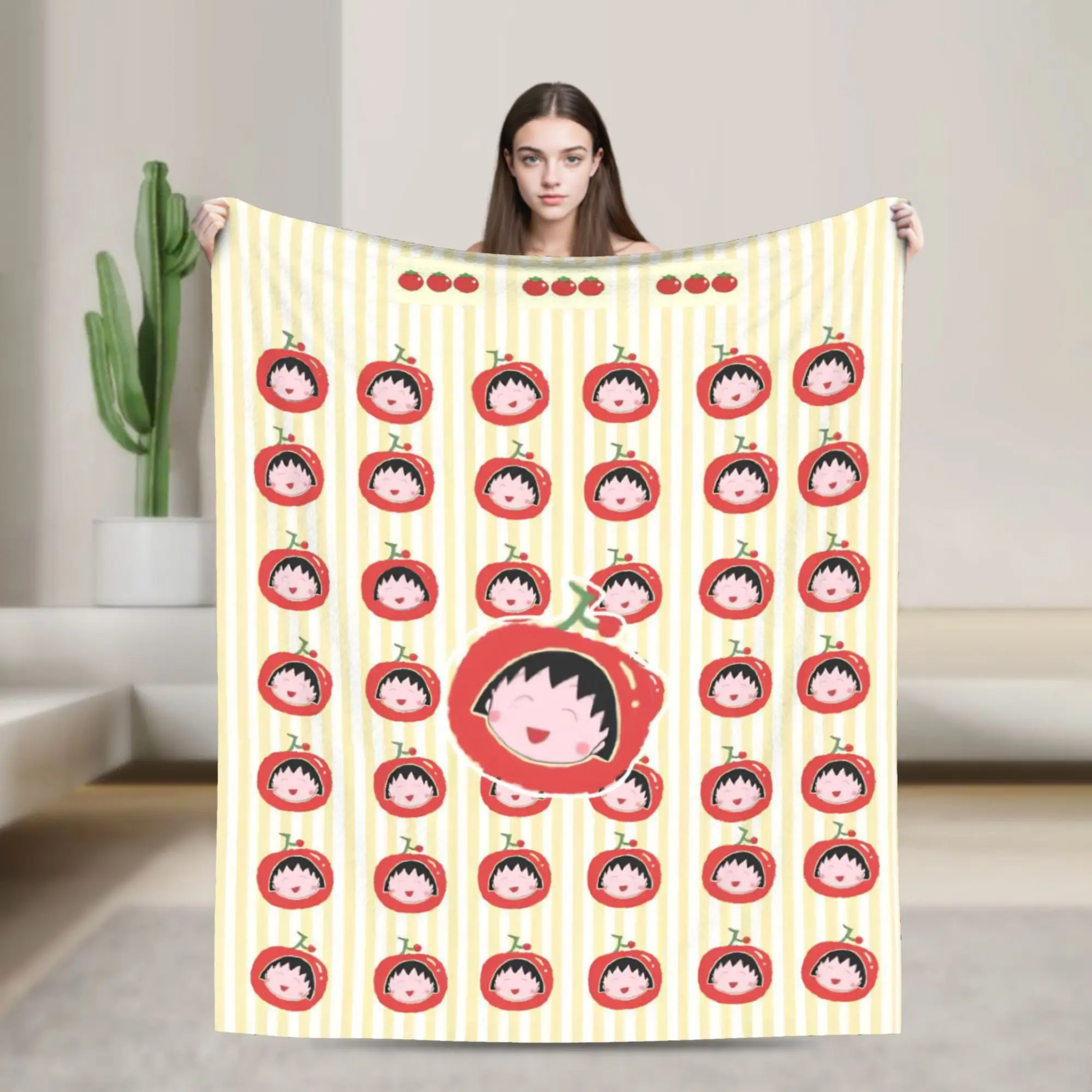 Marukos Tomato Kawaii Anime Fruit Blanket Fleece  Soft Throw Blankets for Car Sofa Couch Bedspread