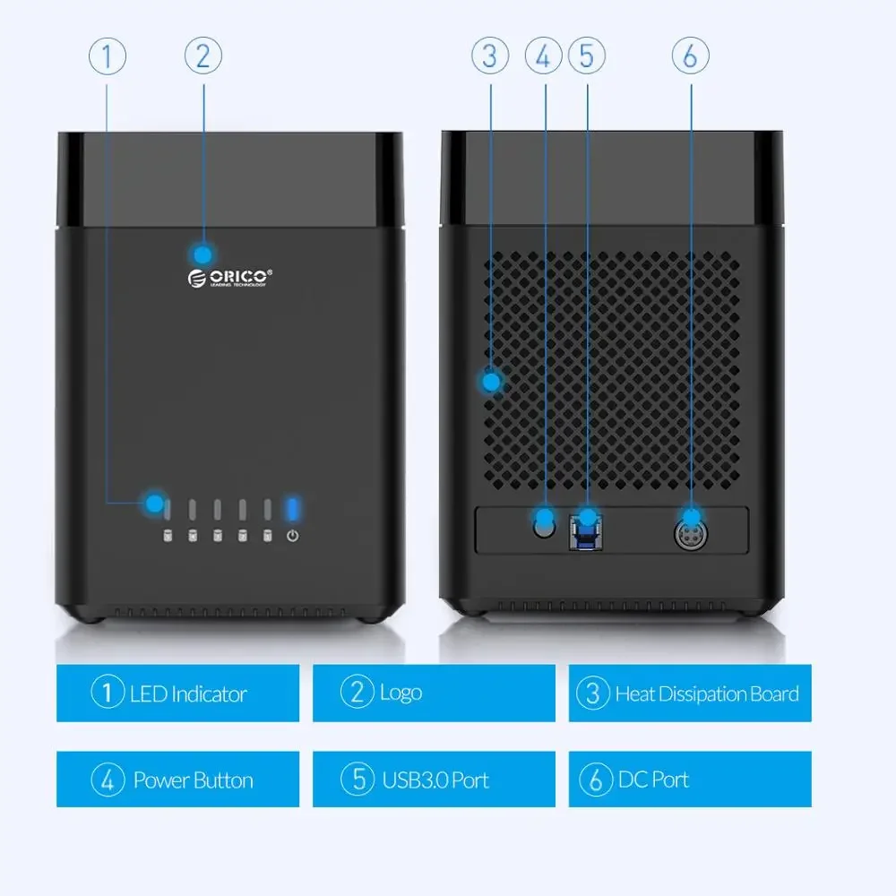 ORICO 2/5 Bay USB3.0 HDD Enclosure Magnetic Suction SATA To 3.5 Inch Hard Disk Box Docking Station PC Case Support 12V4A Power