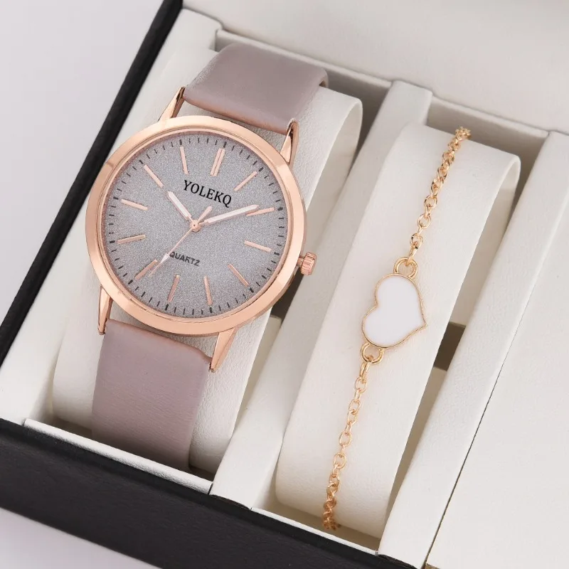 2pcs Set Women Watches Brand Luxury Fashion Wrist Watch Reloj Mujer Leather Watch Ladies Quartz Wristwatches Relogio Feminino