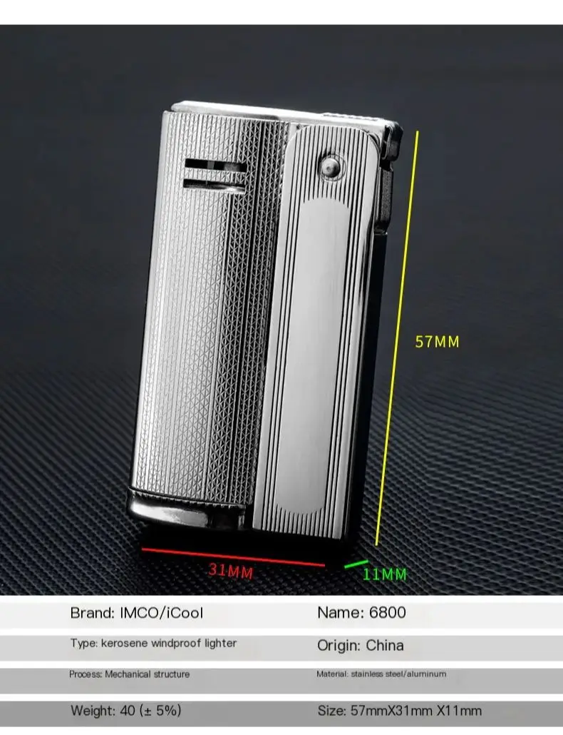 IMCO Stainless Steel Oil Refueling Gasoline Lighter 6800 Golden Silver Nostalgic Men\'S Cigarette Lighter