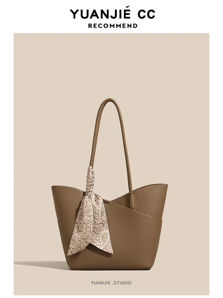 Leather Women's Tote Bag Commuter Soft Leather Single Shoulder Bag Large Capacity Spring Summer New Style Casual Simple Style