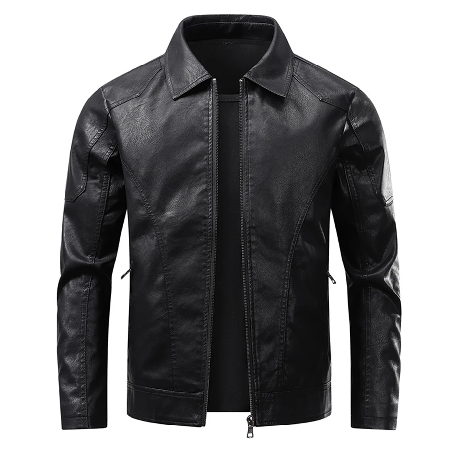 Vintage PU Jacket Men Motorcycle Biker Coat Plus Szie 8XL Fashion Casual Cargo Jacket Male PU Coat Black
