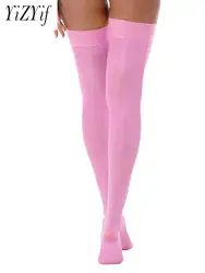 Womens Sexy Lingerie Glossy See-through Stockings Thin Shiny Solid Color Elastic Sheer Thigh High Socks for Casual Daily Wear
