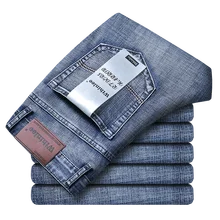 Wthinlee New Business Men's Jeans Casual Straight Stretch Fashion Classic Blue Black Work Denim Trousers Male Brand Clothing