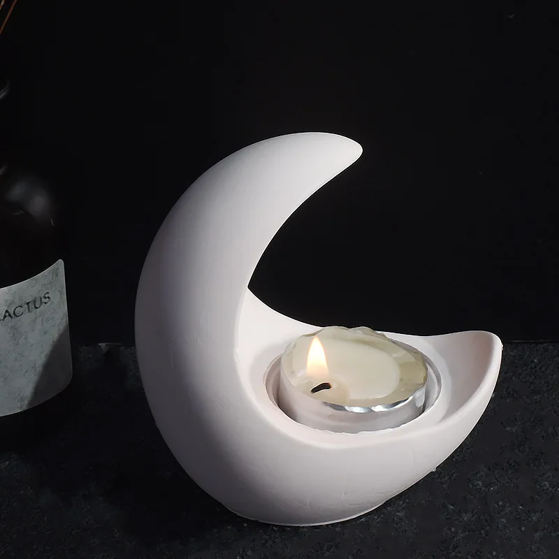 석고 3D 달 캔들 거치대 실리콘 몰드, 반달 모양 아로마 테라피, 석고 캔들 베이스, DIY 거울 실리콘 몰드