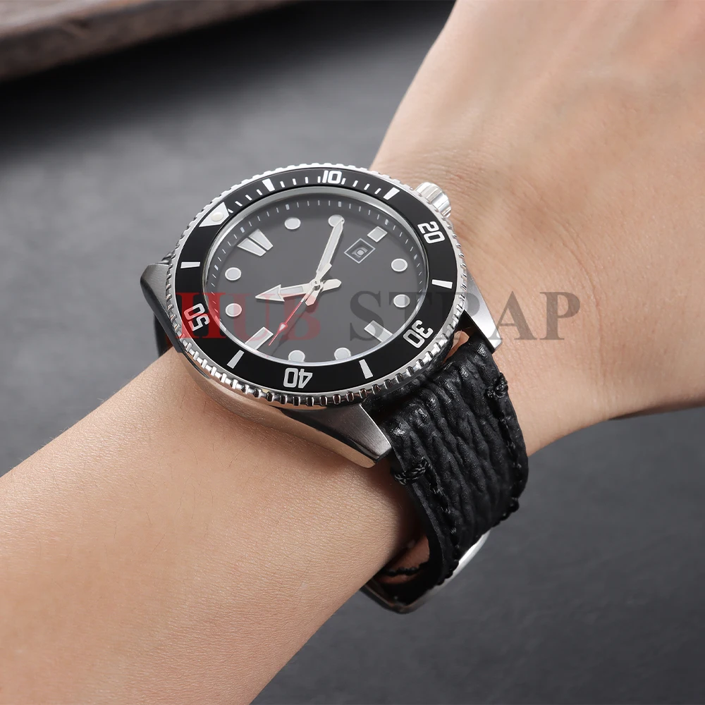 18/19/20/21/22/23/24mm Geprägtes Schlangen- und Haifischhautmuster Handgefertigtes Leder-Uhrenarmband Vintage Rindsleder Herren-Armband – Detail 7