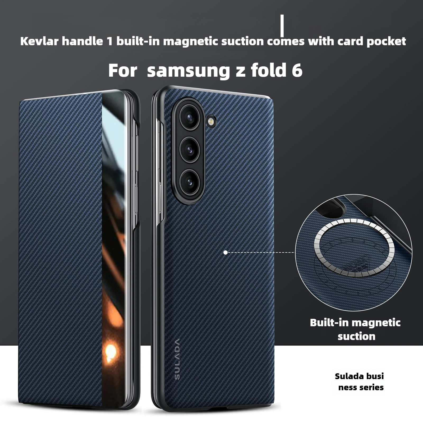 Matte Carbon Fiber 600D Textured Case For Samsung Galaxy Z Fold 6 5 4 Magnetic Flip Cover All Inclusive Protection Smart Window