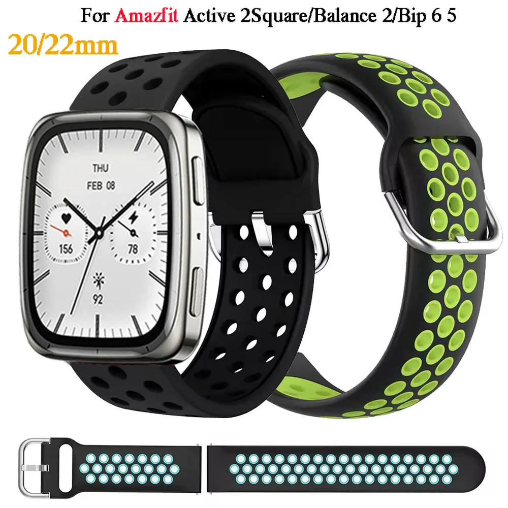 Pulseira de silicone macio de 22mm 20mm para amazfit bip 6 5/cheetah redondo/quadrado/pro band para amazfit active 2/gtr/gts 4 3 2