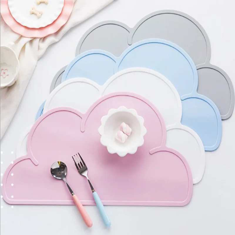 Placemat Kids Plate Mat  Table Pad Food Grade Silicone Waterproof Heat Insulation Kitchen Gadget Easy Cleaning Cloud/Square