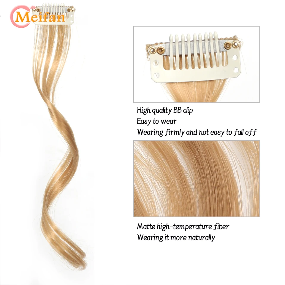 MEIFAN Synthetic Long Natural False Fringe Bangs Clip In on Front Side Fringe Hair Extension Middle Part Fake Fringe for Women