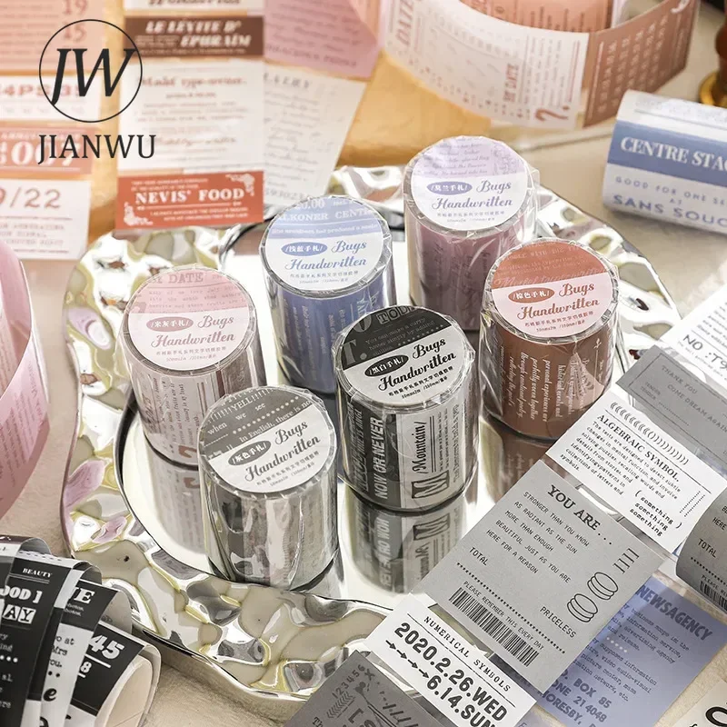 JIANWU 50mm*200cm Bugs\'s Notes Series Vintage English Text Label Material Collage Tape Creative DIY Journal Stationery