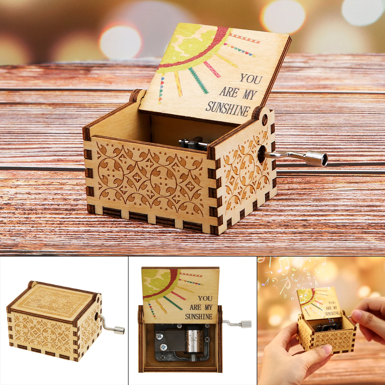 Laser Engraved Music Box You My Shine Pine Wood Vintage Wooden Music Box Musica Theme Birthday Christmas Gift