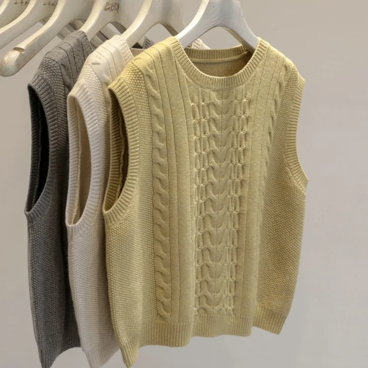 

Женский вязаный жилет больших размеров для ранней осени, однотонный, для многослойных образов, с V-образным вырезом, в корейском стиле, для полных женщин