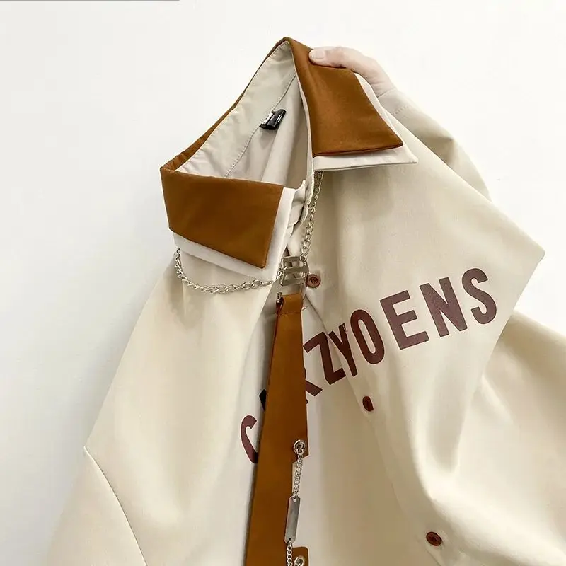 Koszula męska z blokami kolorów, elegancka koszula z krótkim rękawem, letni trend, luźna koszula z rękawem do połowy ramienia, casualowa koszula w stylu college, uniform DK Japan