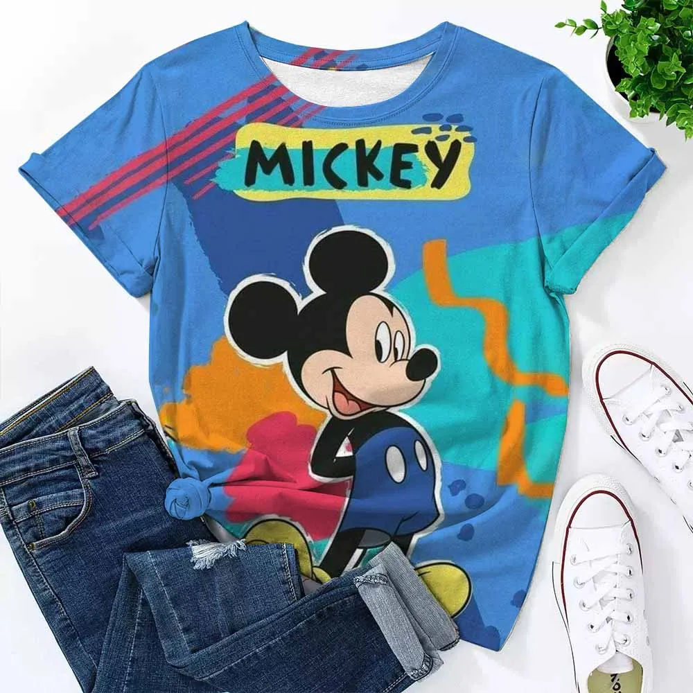 Disney Mickey Mouse Print Sommer T Shirt für Frauen Oversize T-shirt Rundhals Kleidung Pulovers Top Grafik T Shirts Casual