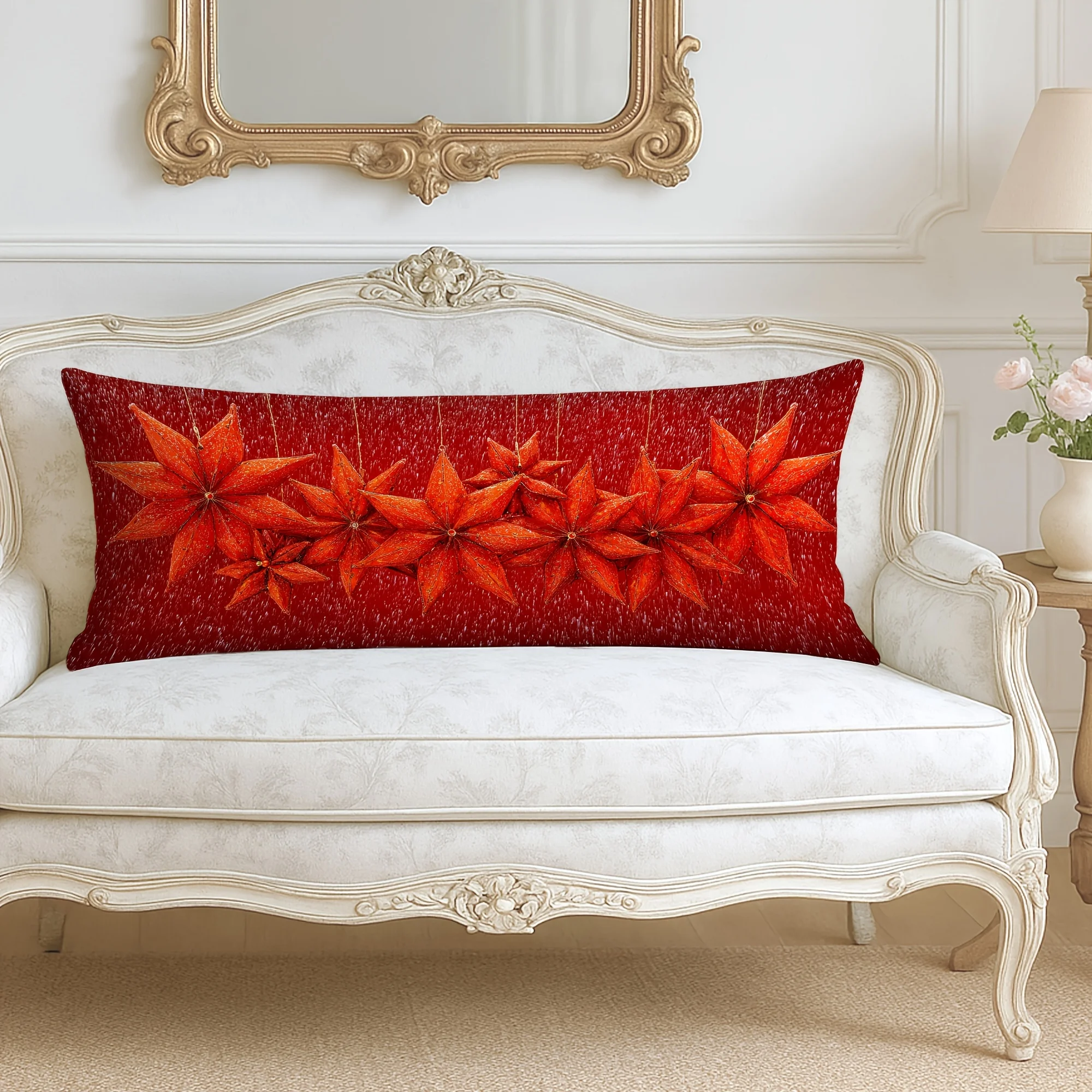 1pc Body Pillow Cover Christmas Decoration Vintage Exquisite Snowflakes Floral Red 20*54 Inches Suitable for Living Room Bedroom