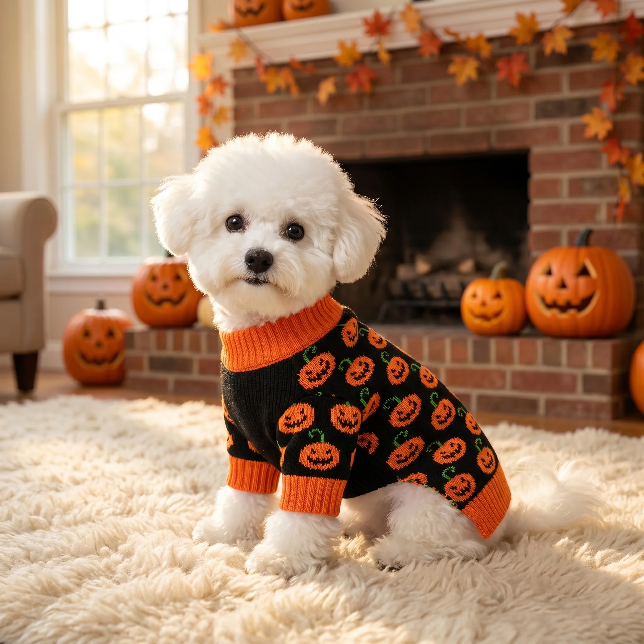 Halloween Hundepullover Kürbis-Haustier-Rollkragenpullover Hunde-Strickwaren Warmes Katzen-Sweatshirt Kleine bis Mittelgroße Hunde- und Katzenkleidung – Detail 4