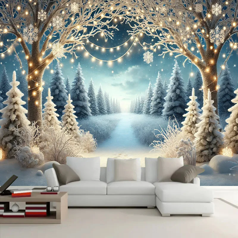 VIKAMA Weihnachts-Wandteppich, Winterwunderland, Schneeszene, dekorativer Wandbehang, Wohnzimmer, Schlafzimmer, Büro, Party-Dekoration, Wandteppich