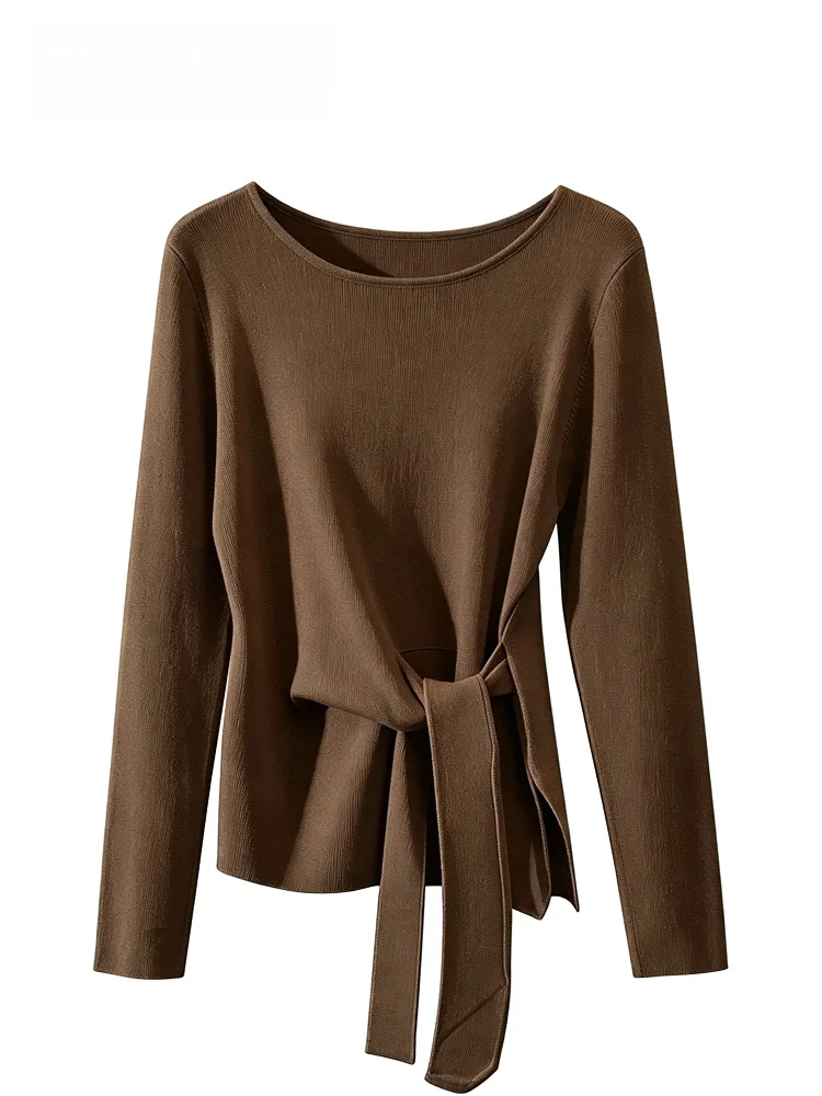 plus Size Women's Long Sleeve T-Shirt Shoulder Design Belted Korean Style Autumn Fashion Casual Comfortable Polyester Fiber