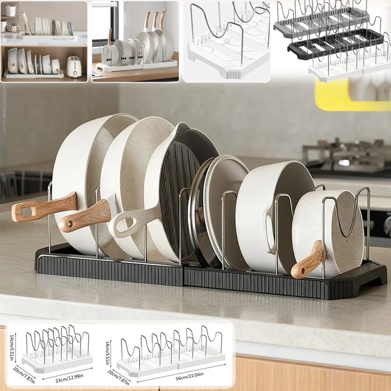 

1pc Pot and Pan Organizer Under Cabinet Multi-functional Retractable Layered Tabletop Storage Rack Drain Rack for Kitchen 식기건조대