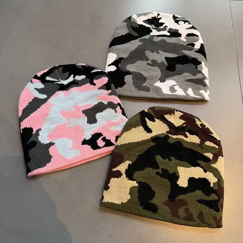 2026 New Women's Camouflage Knitted Hat Men Cry Caps Autumn/Winter Warm Street Style Casual Beanie Caps