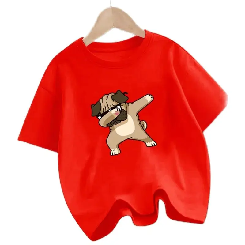 Funny Kids Short Sleeve Tshirt Boys Cartoon Dabbing Dog T-shirt Printed Dab Dance Tee Shirt Harajuku Gift