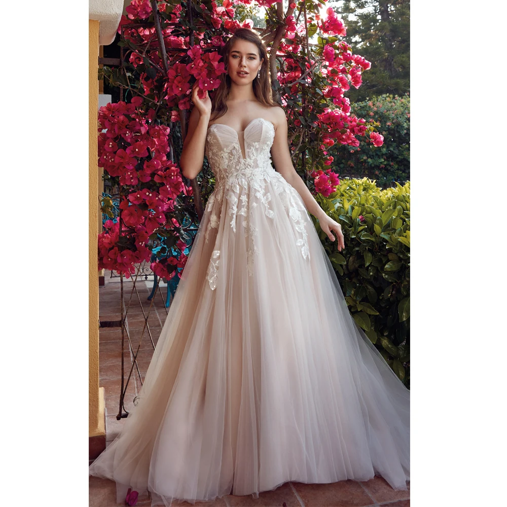 Robes de mariée A-Line Chérie Cou, Patients, Quelles que soient les appliques, Bow Back Button Sweep Train, Tulle VestiEducational De Novia, Classique, 2023