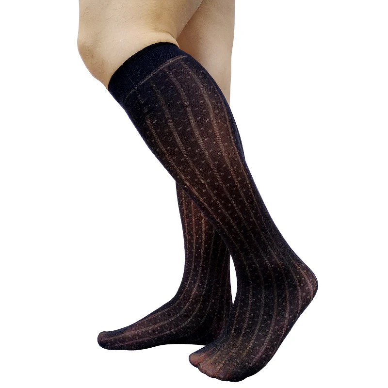 สีดํายาวเข่าสูงถุงเท้าบุรุษอย่างเป็นทางการชุดถุงน่องเซ็กซี่ชุดชั้นใน Dot ลายชายธุรกิจท่อถุงเท้าของขวัญ