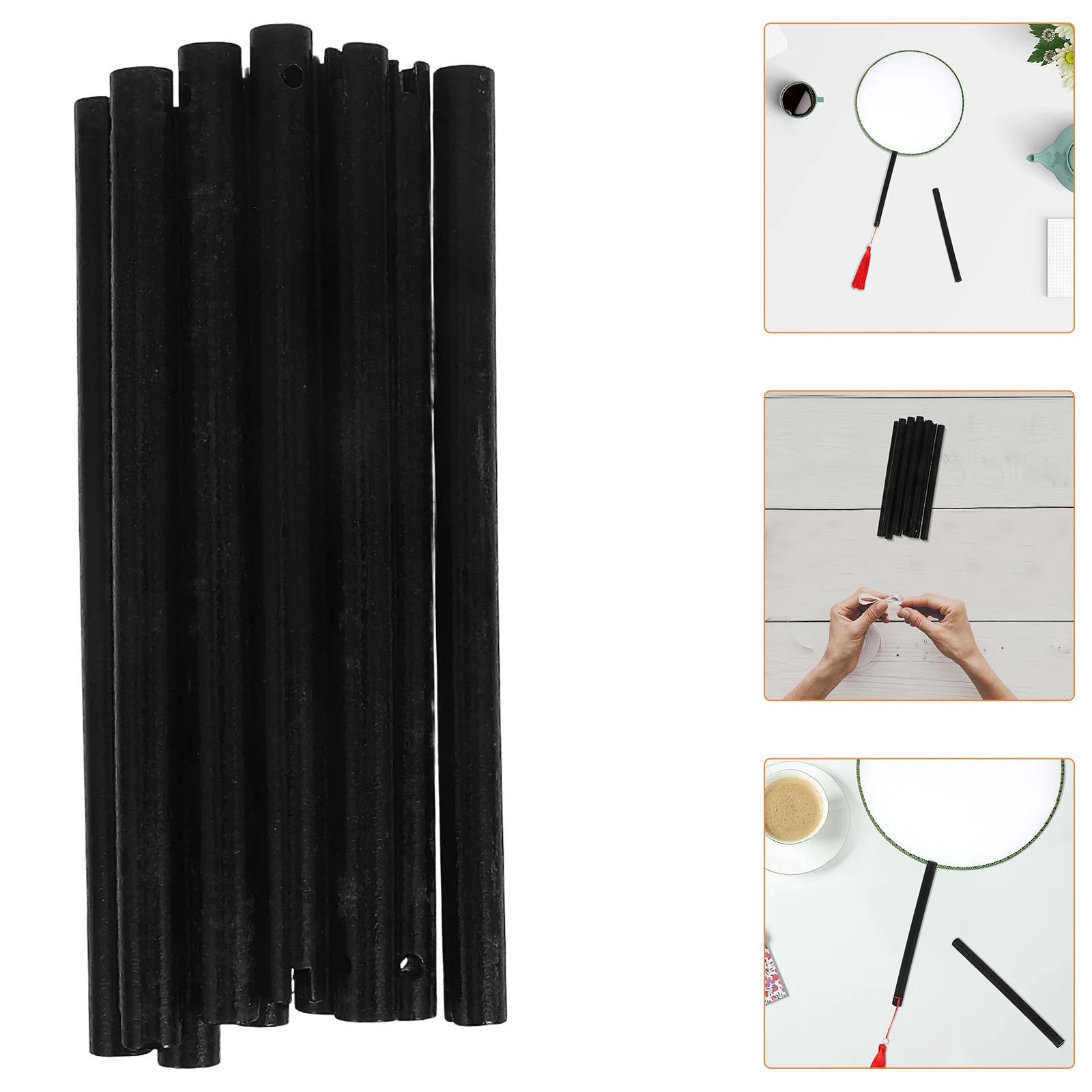 10 Pcs Wooden Fan Handles Black Glossy Finish Craft Accessories Portable Fan Parts Traditional Chinese Style Replacement