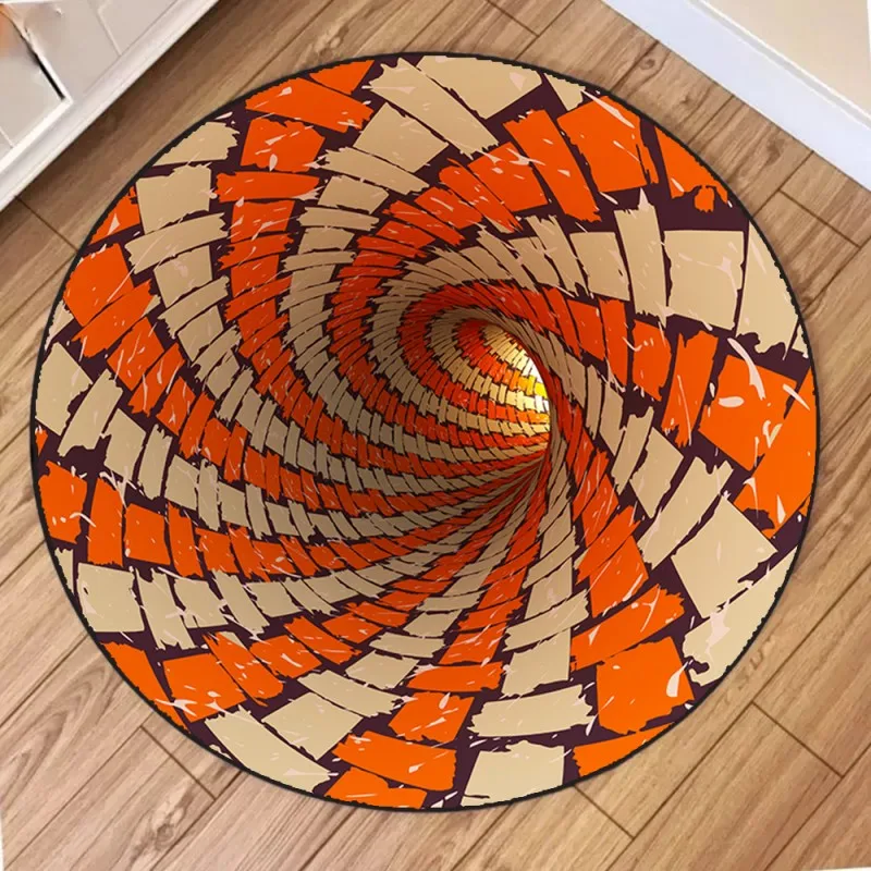 Illusion Vortex Round Rug – Mind-Bending Swirl Design, Non-Slip Short Plush Carpet for Living Room or Hallway Decor