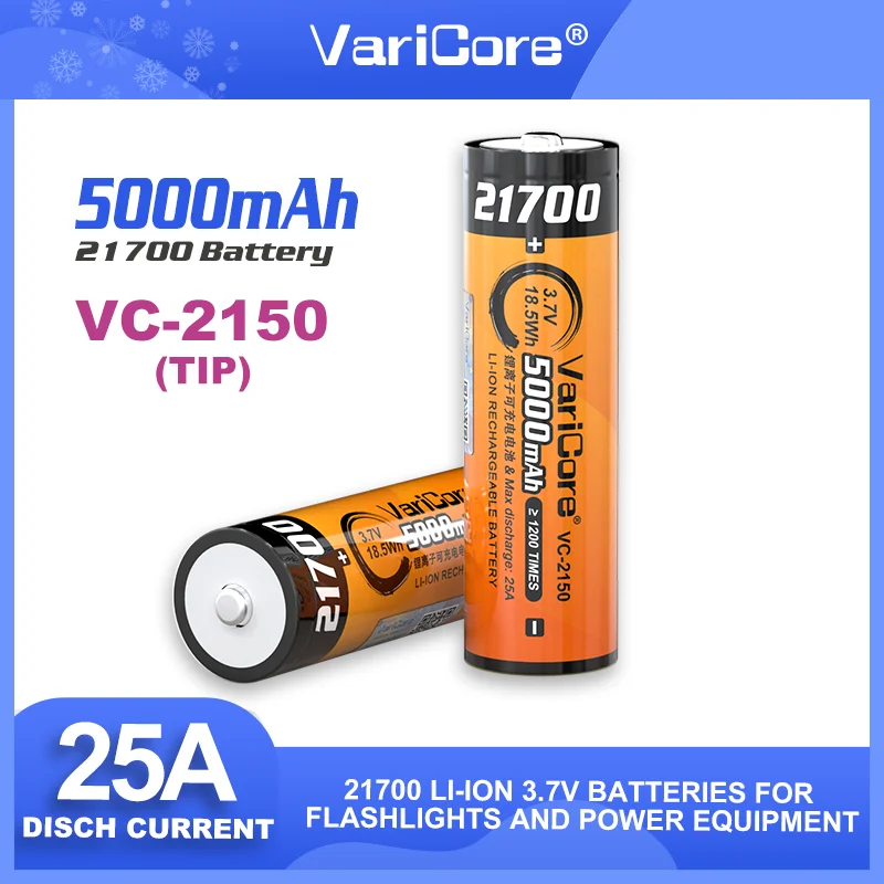 2PCSVariCore VC-2150 3,7 V 5000mAh 21700 batería 25A batería de litio de descarga de energía para linterna herramienta eléctrica (sin PCB)