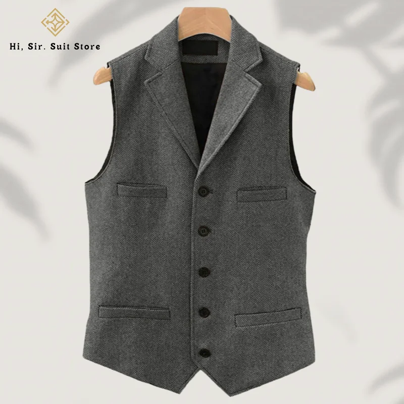 メンズヴィンテージベストウールツイードカジュアルブリティッシュスタイルビジネススーツベスト冬ベストヘリンボーン柄エレガントジレ男性