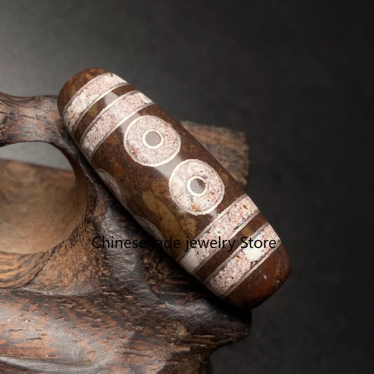 Tibetan Buddhism Agate Inlaid Silver Wire 8 Eyes Totem Dzi Bead Pendant Z3665
