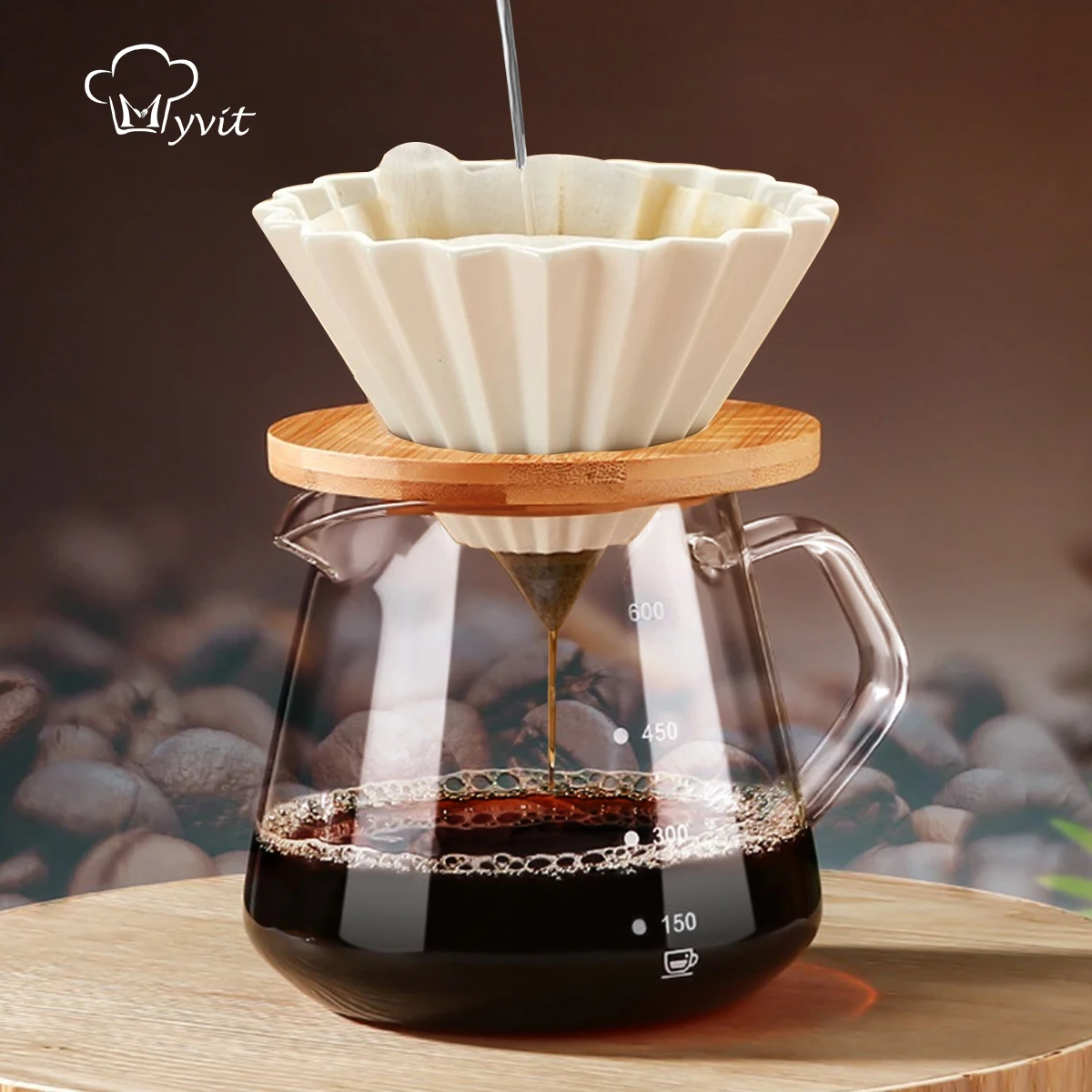 

Glass Coffee Brew Pot Reusable Filter Drip Sharing Pot For Home or Office 600ml Pour Over Coffee Maker Set