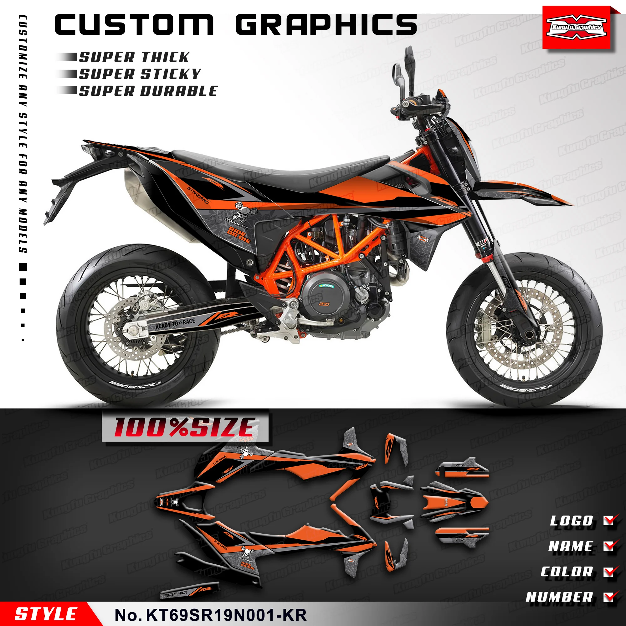 

KUNGFU GRAPHICS Sticker Sheet Motorcycle Graphic for KTM 690 SMC R 690 Enduro R 2019 2020 2021 2022 2023 2024,Rebuild Kit