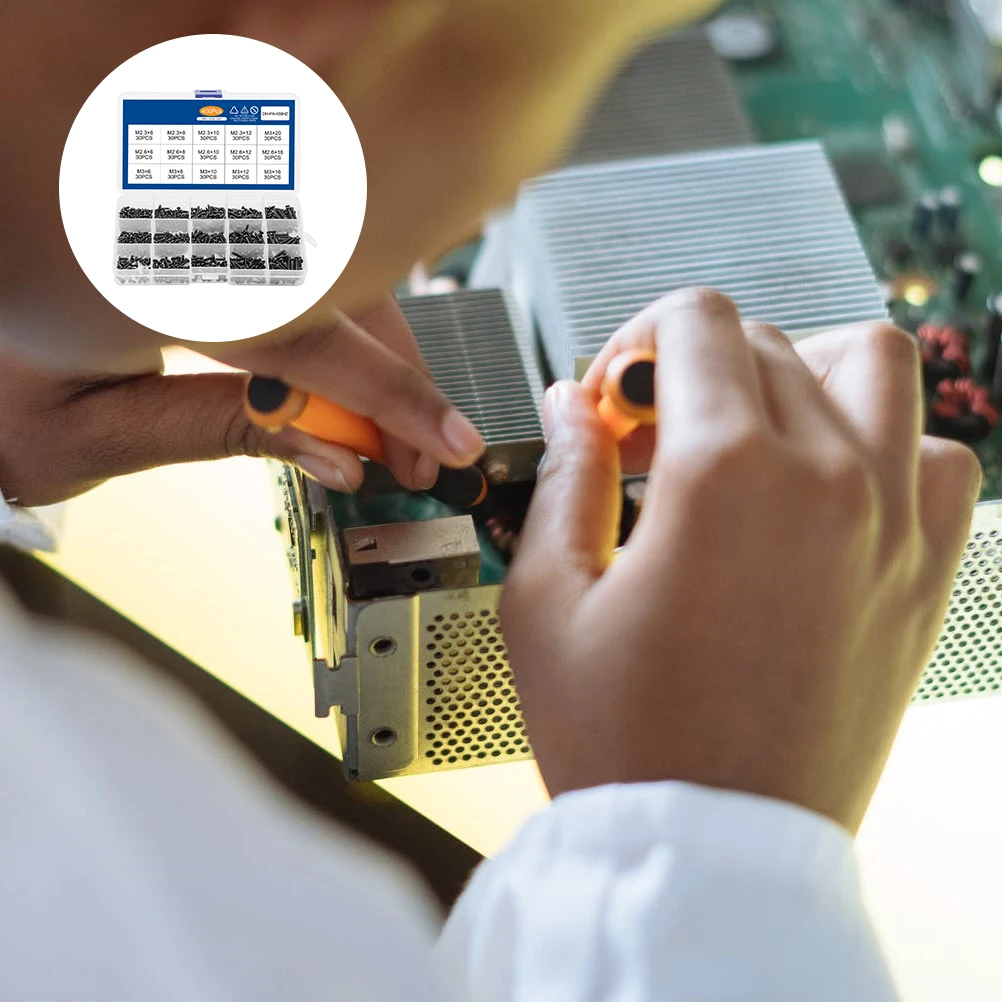 

450pcs Self Screws Round Head Black St offs Round Head Screws Boxed for Repair Durable Carbon Steel Hardware Home Use