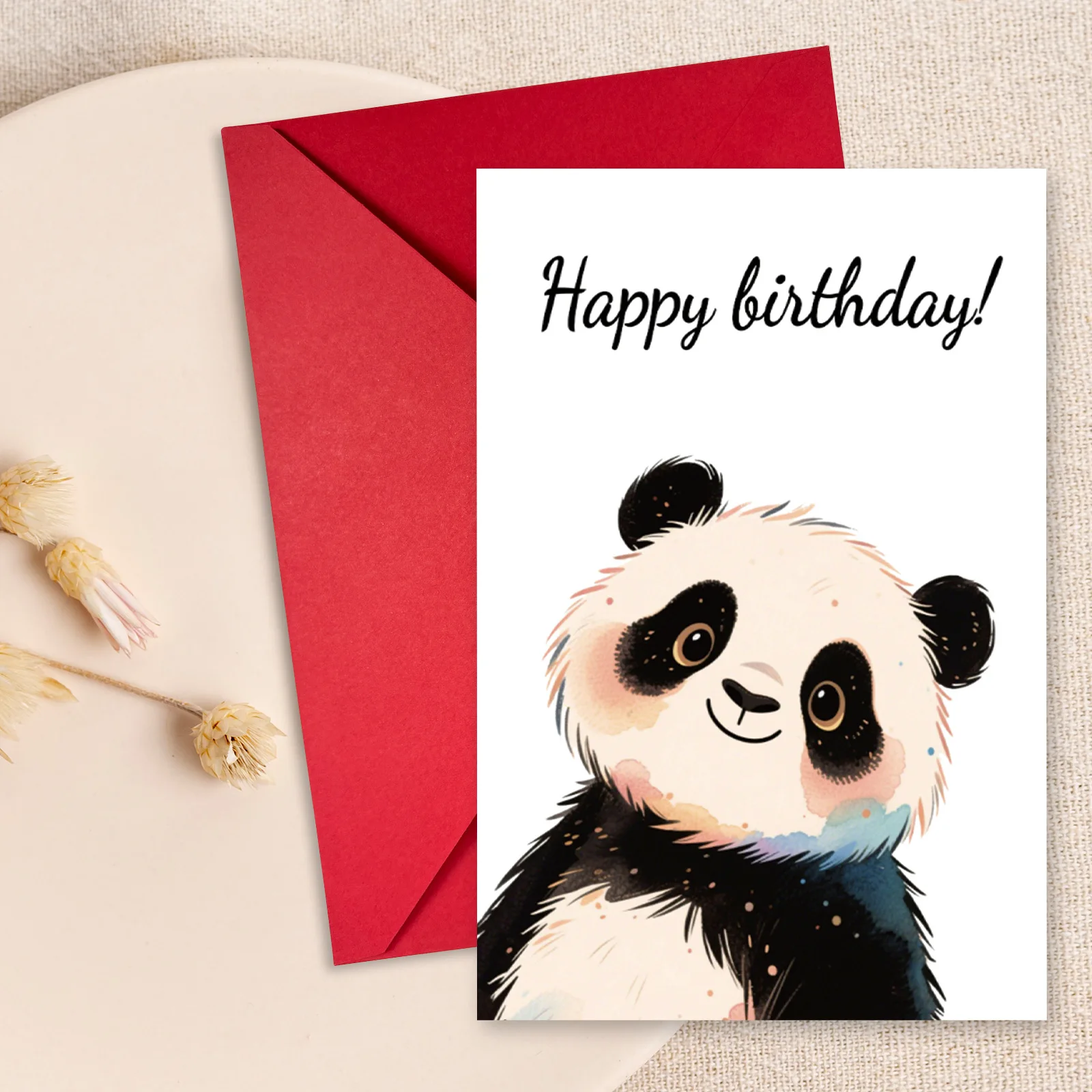 Geburtstagskarten-Set mit Umschlag und Niedlicher Cartoon-Panda-Illustration Traditionelle Geburtstagskarte