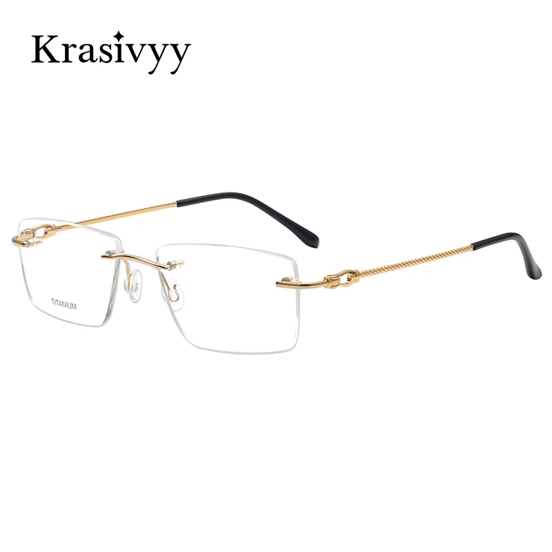

Krasivyy Pure Titanium Rimless Glasses Frame Men Square Ultralight Prescription Eyeglasses Frame Women New Optical Eyewear 16061
