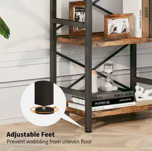 3 Tier Free Standing Bookshelf Light Duty Metal Bookcase Vintage Storage Rack Display Shelves Rack