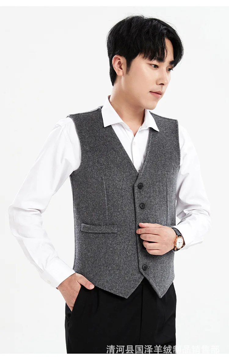 D16935 business vest winter men's thick warm loose pure wool suit vest men's British woolen men's clothing