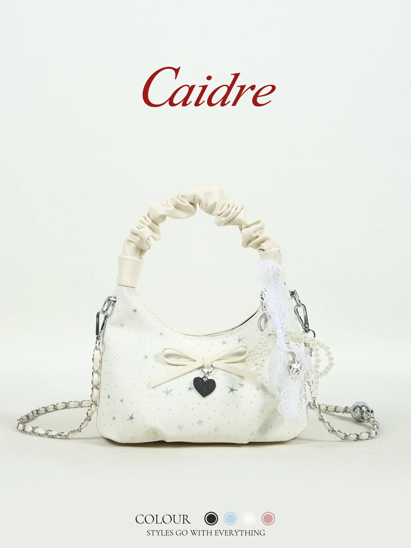 

Caidre Cloud Knot Starry Handbag Women's Birthday Gift Shoulder Crossbody Bag Soft PU Leather Moon Shape Bag
