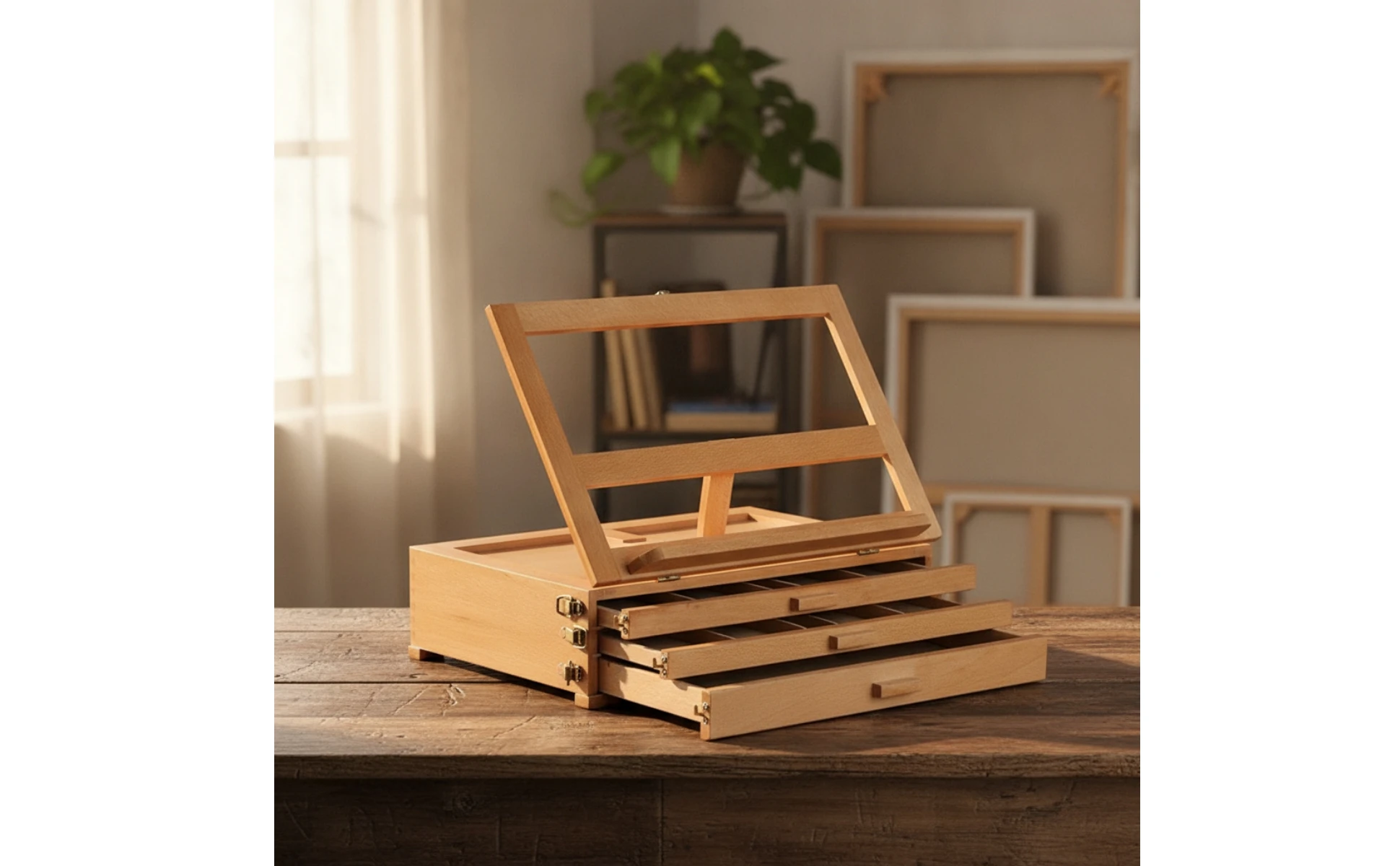 Desktop Sketchbox Easel Beechwood Artist Box with Easel Painting Stand Portable Art Supply Wooden for Hobby Painters