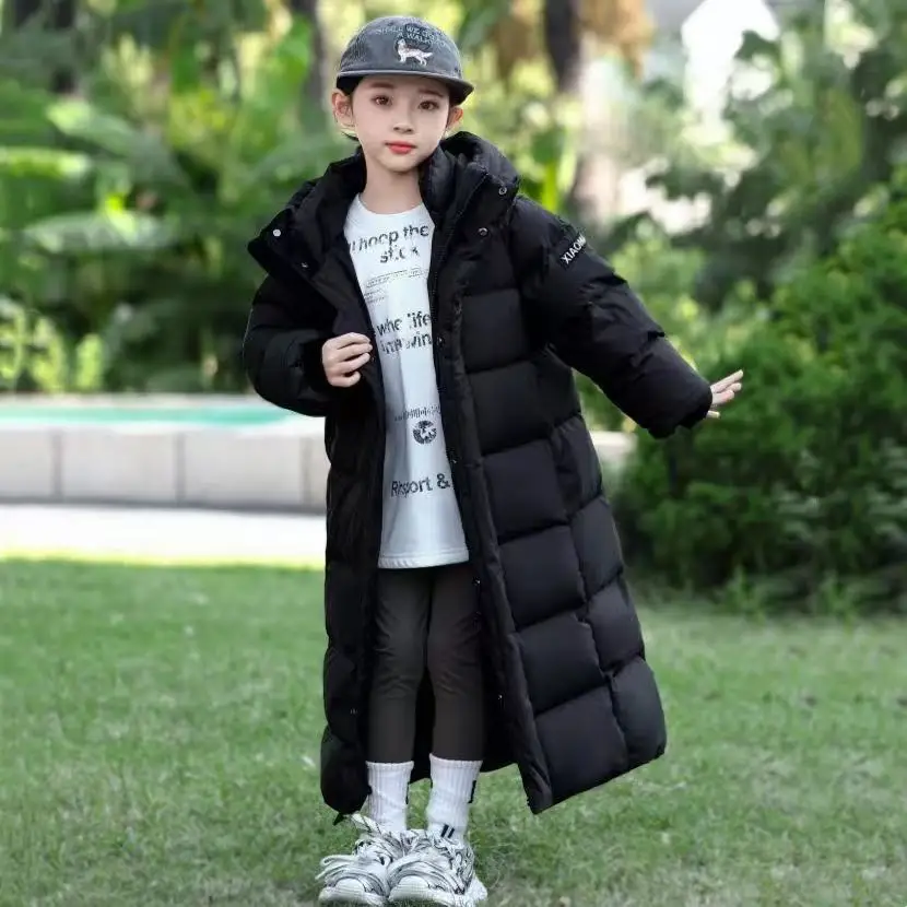 Winter Down Jacket for Teenage Girls Girls' Long Over The knee Jacket Children's Thick Winter Warm CottonJacket