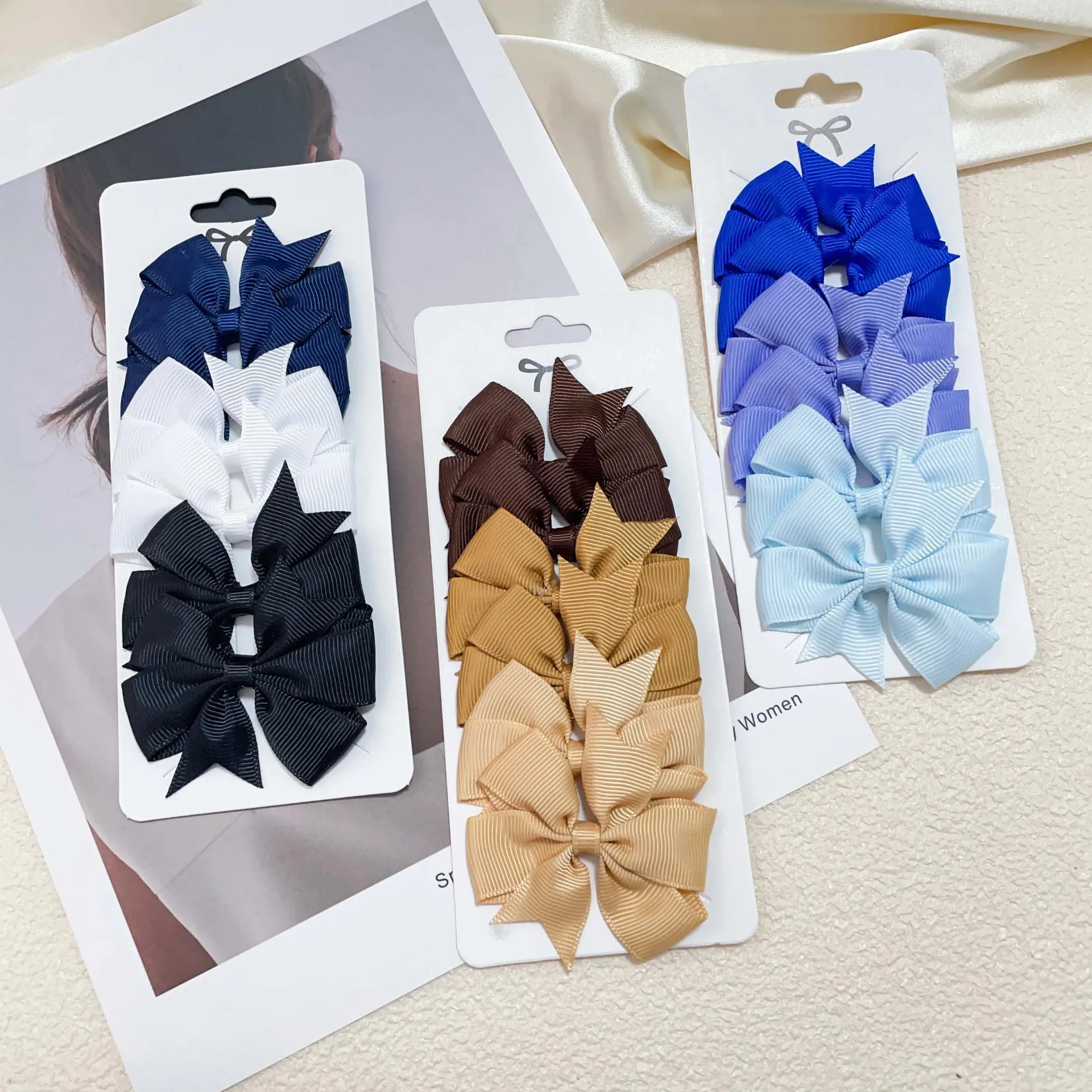 6 pçs/set meninas cor sólida arco grampos de cabelo fita colorida arco grampos de cabelo bonito franja clipes crianças acessórios para o cabelo