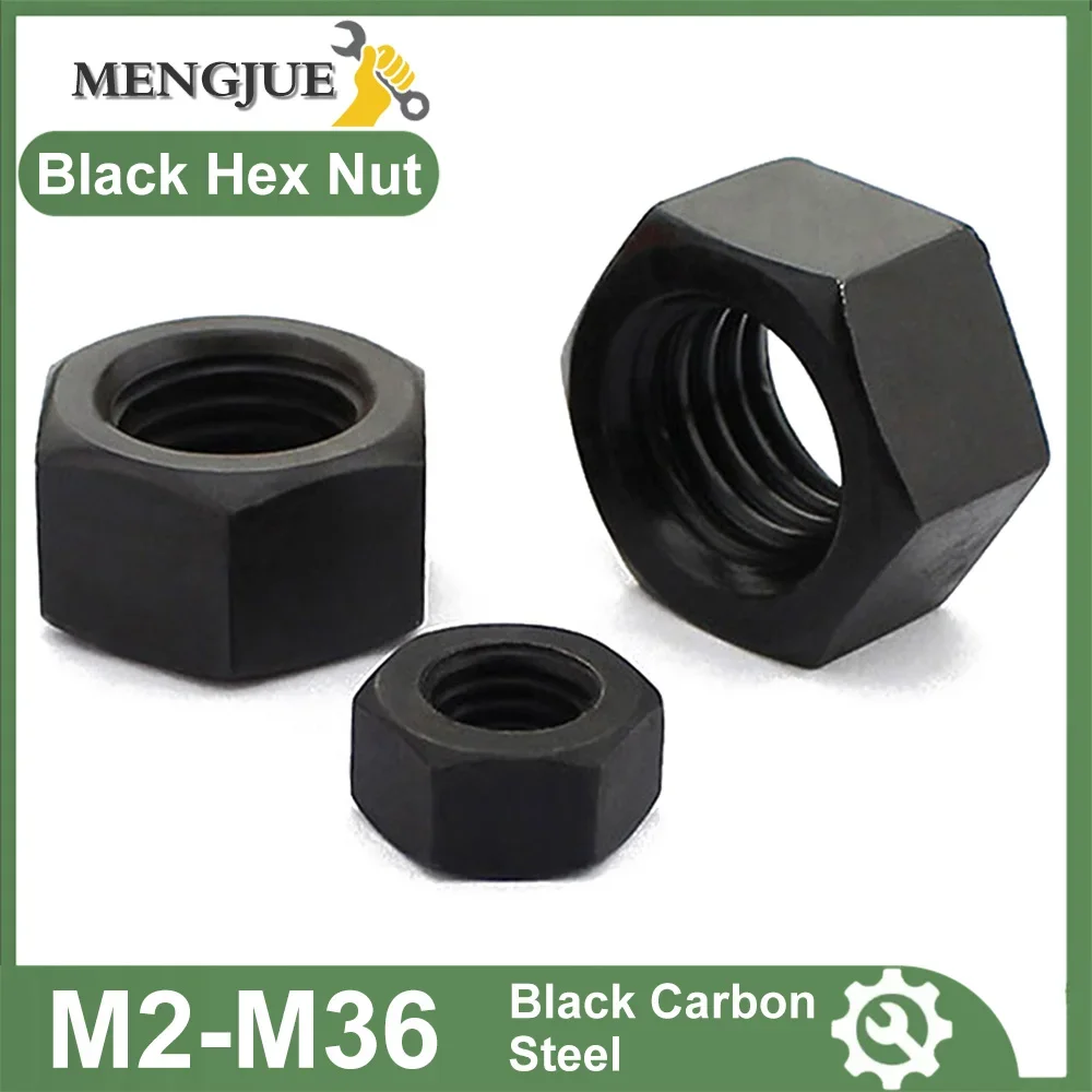 Black Hexagon Hex Nuts M2 M2.5 M3 M4 M5 M6 M8 M10 M12 M14 M16 M18 M20 M22 M24 M27 M30 M36 Oxide carbon steel metric hex nuts